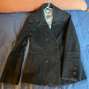 Guess wool blend double breasted pea coat (black)